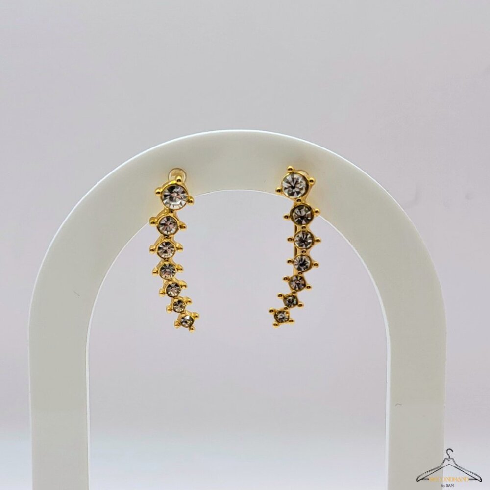 Gold Crystal Curve Drop Earrings